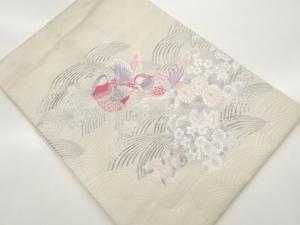 未使用品　曲線に鴛鴦・花々模様織出し名古屋帯